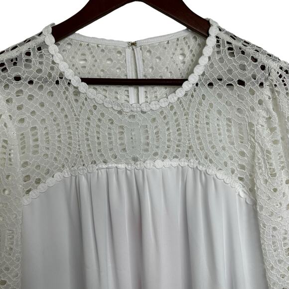NWT Lilly Pulitzer Amenna Flounce Sleeve Top Sz 10 Resort White Lace Yoke Eyelet - Picture 4 of 15